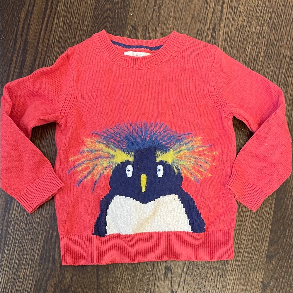 Mini Boden Vibrant Red Knit Penguin Sweater